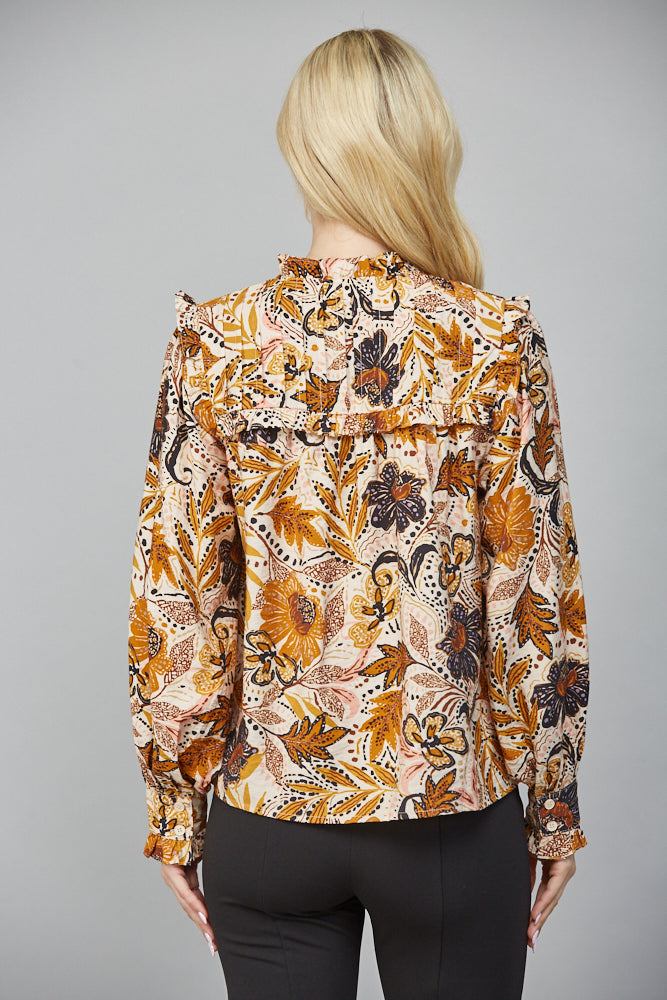 Farren Bold Botanical Print Blouse, Beige Multi