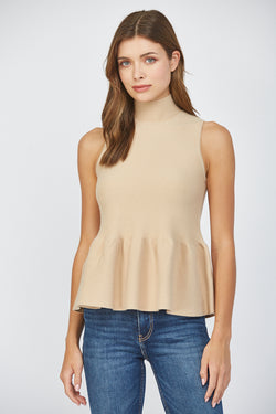 Emmaline Peplum Sweater Tank, Latte