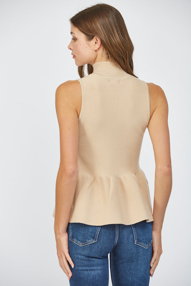 Emmaline Peplum Sweater Tank, Latte