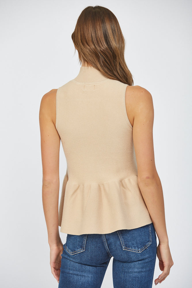 Emmaline Peplum Sweater Tank, Latte