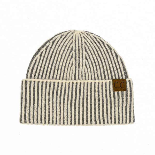 Melanie CC Ribbed Two Tone Beanie, Ivory