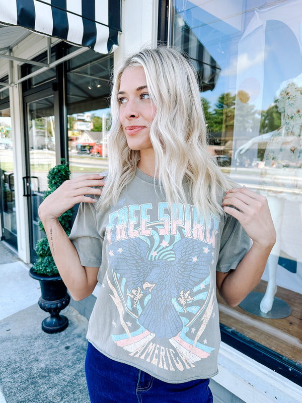 Free Spirit Cropped Graphic Tee, Mocha