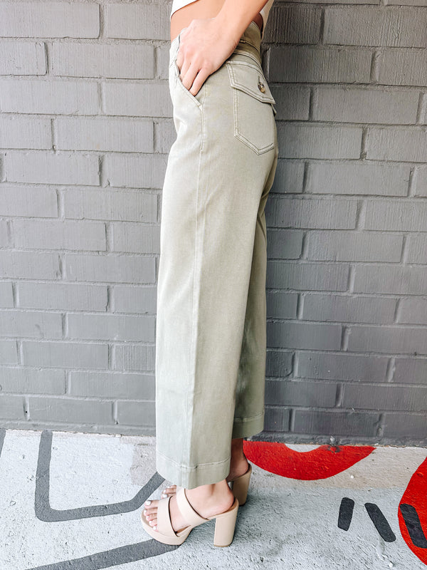 Stretch Twill Crop Pant, Olive Oil | Spanx