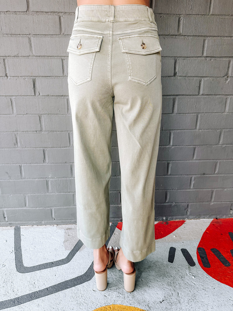 Stretch Twill Crop Pant, Olive Oil | Spanx