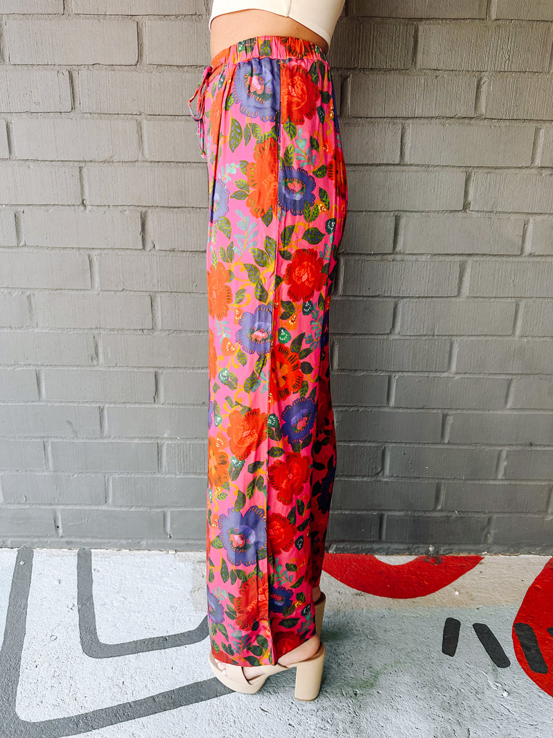 Zinnia Floral Pants, Fuchsia Floral