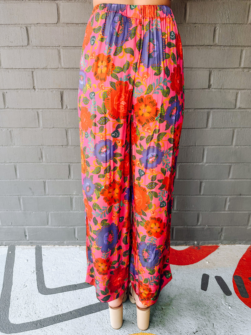 Zinnia Floral Pants, Fuchsia Floral