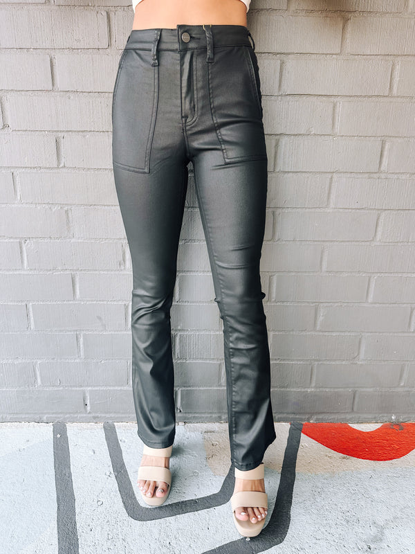 Birdy Faux Leather Flare Pants, Black | Sanctuary