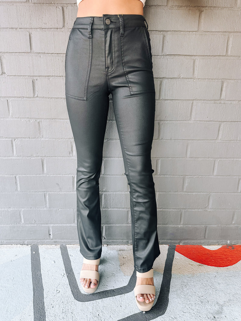 Birdy Faux Leather Flare Pants, Black | Sanctuary