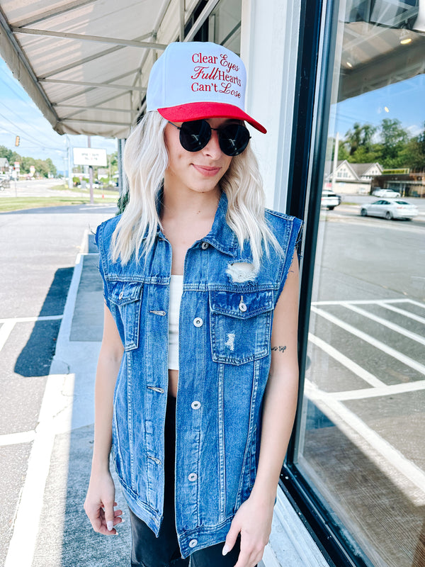 Boyfriend Boxy Denim Vest, Medium Wash