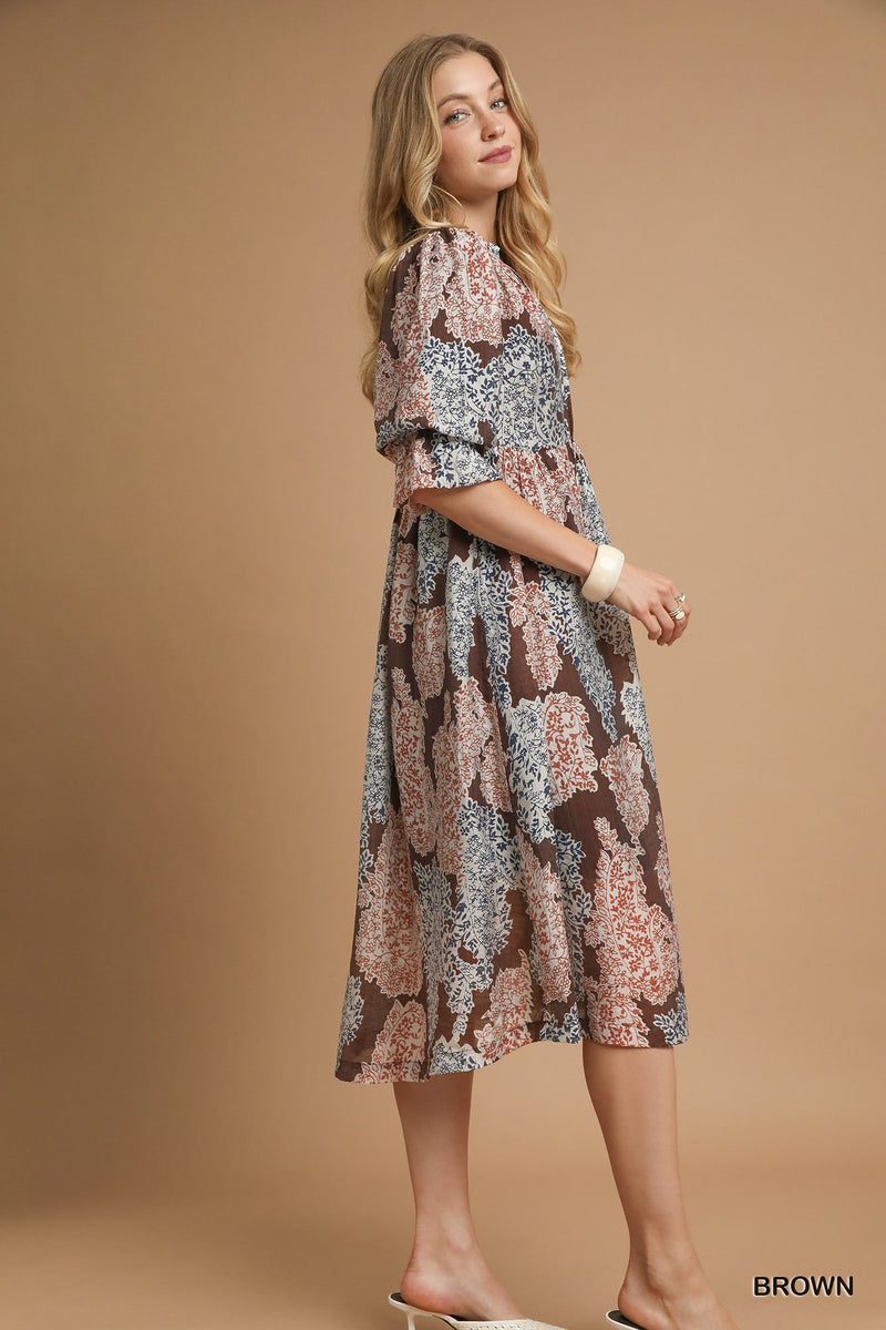 Amaris Paisley Print Midi Dress, Brown