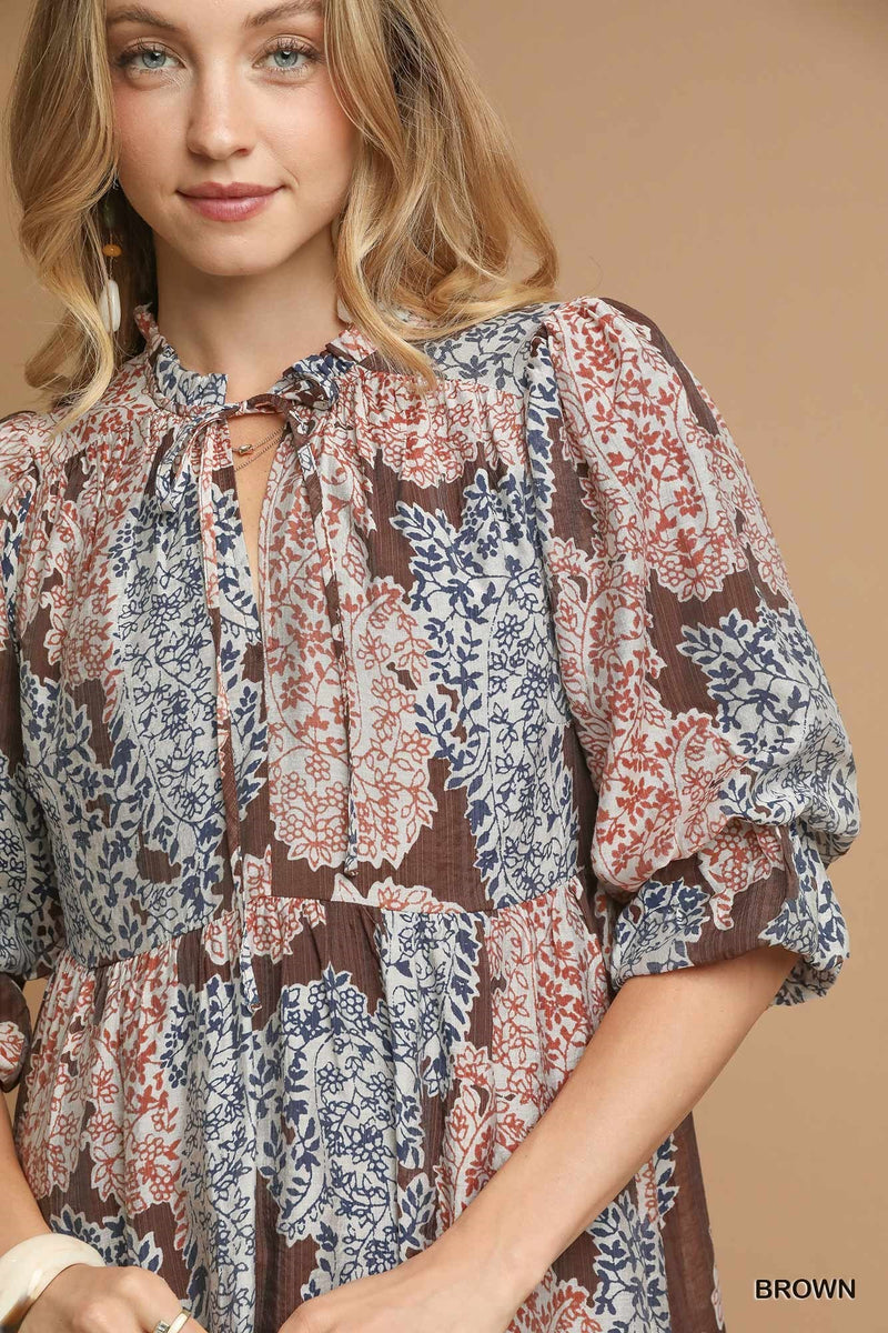 Amaris Paisley Print Midi Dress, Brown