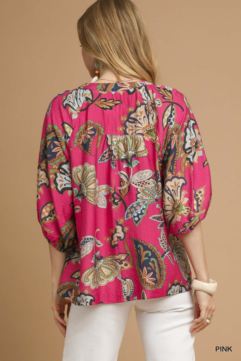 Cecilia Printed Half Sleeve Blouse, Pink