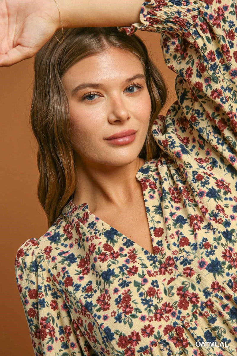 Blakely Floral Corduroy Dress, Oatmeal