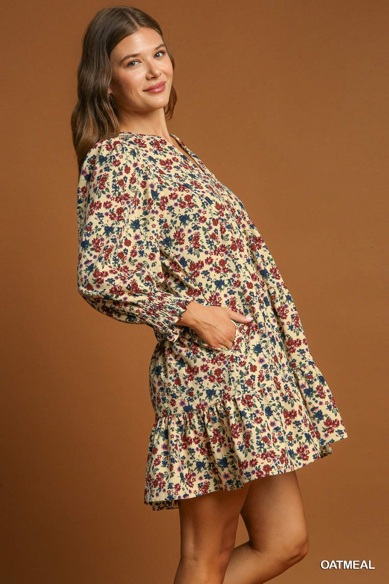 Blakely Floral Corduroy Dress, Oatmeal