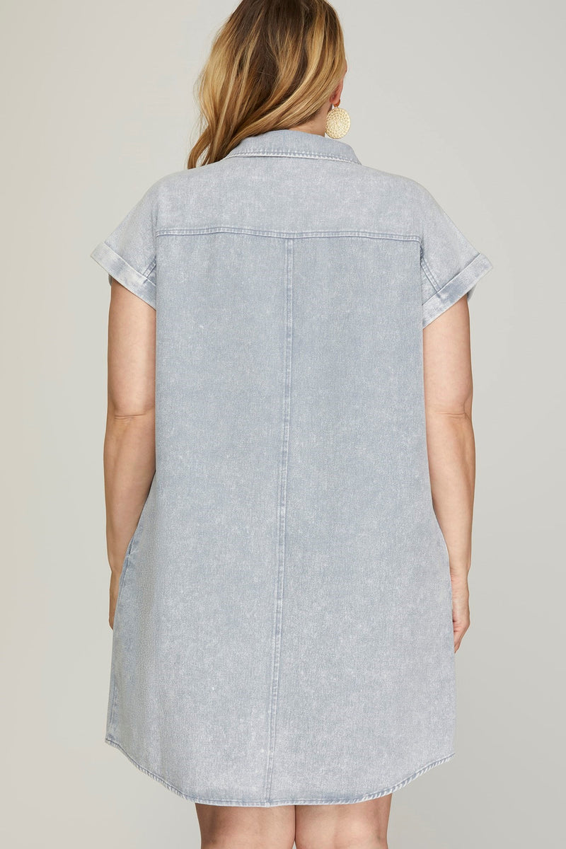 Addison Cuffed Button Down Shirt Dress, Blue Grey | Plus Size 1XL / Blue Grey Addison Cuffed Button Down Shirt Dress, Blue Grey | Plus Size 1XL / Blue Grey