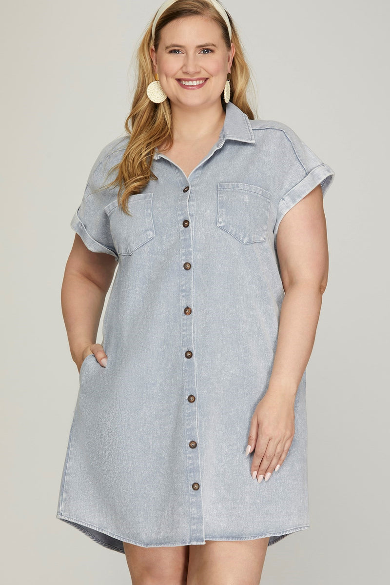 Addison Cuffed Button Down Shirt Dress, Blue Grey | Plus Size 1XL / Blue Grey Addison Cuffed Button Down Shirt Dress, Blue Grey | Plus Size 1XL / Blue Grey