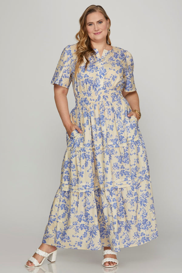 Gemma Tiered Floral Maxi Dress, Blue | Plus Size
