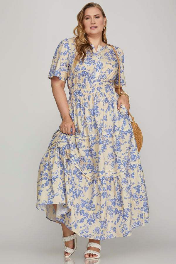 Gemma Tiered Floral Maxi Dress, Blue | Plus Size