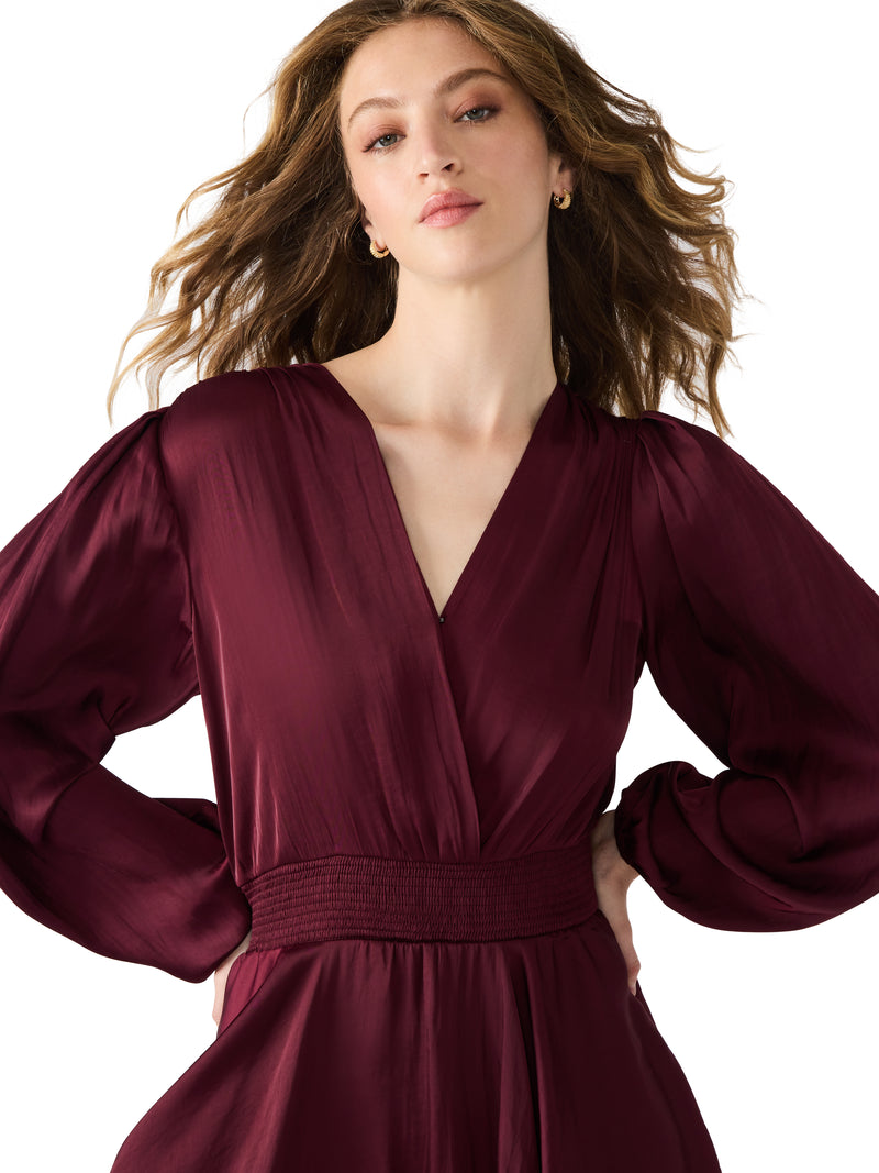 Bei Surplice V-Neck Midi Dress, Wine | Steve Madden