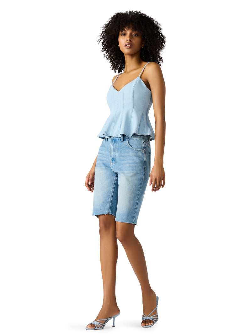 Demi Seam Detail Denim Top, Sea Blue | Steve Madden
