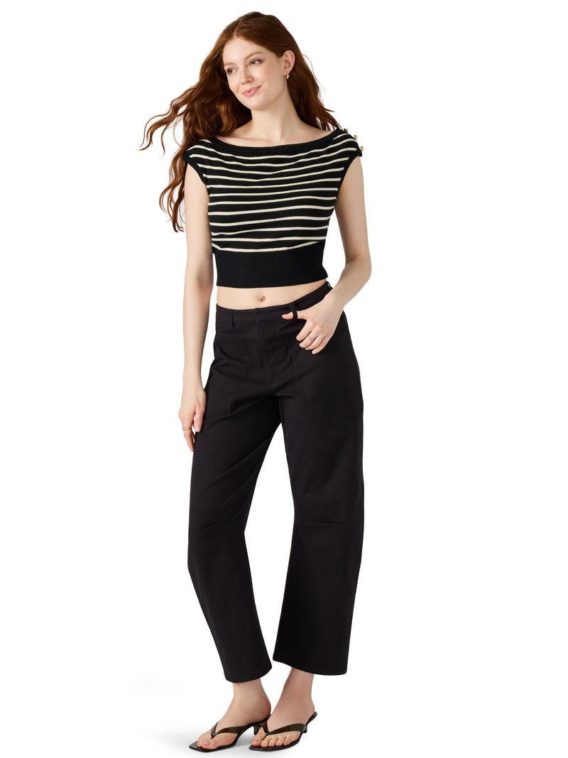 Sarita Striped Boat Neck Sweater, Black Multi | Steve Madden