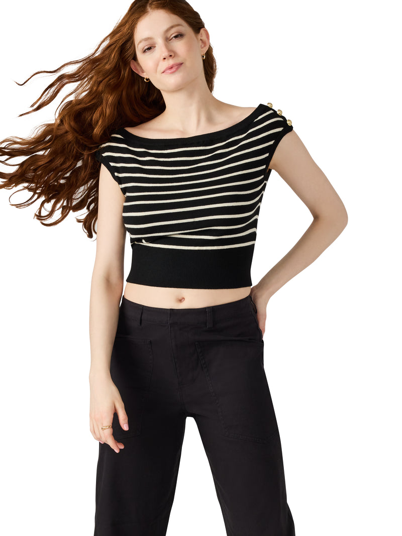 Sarita Striped Boat Neck Sweater, Black Multi | Steve Madden