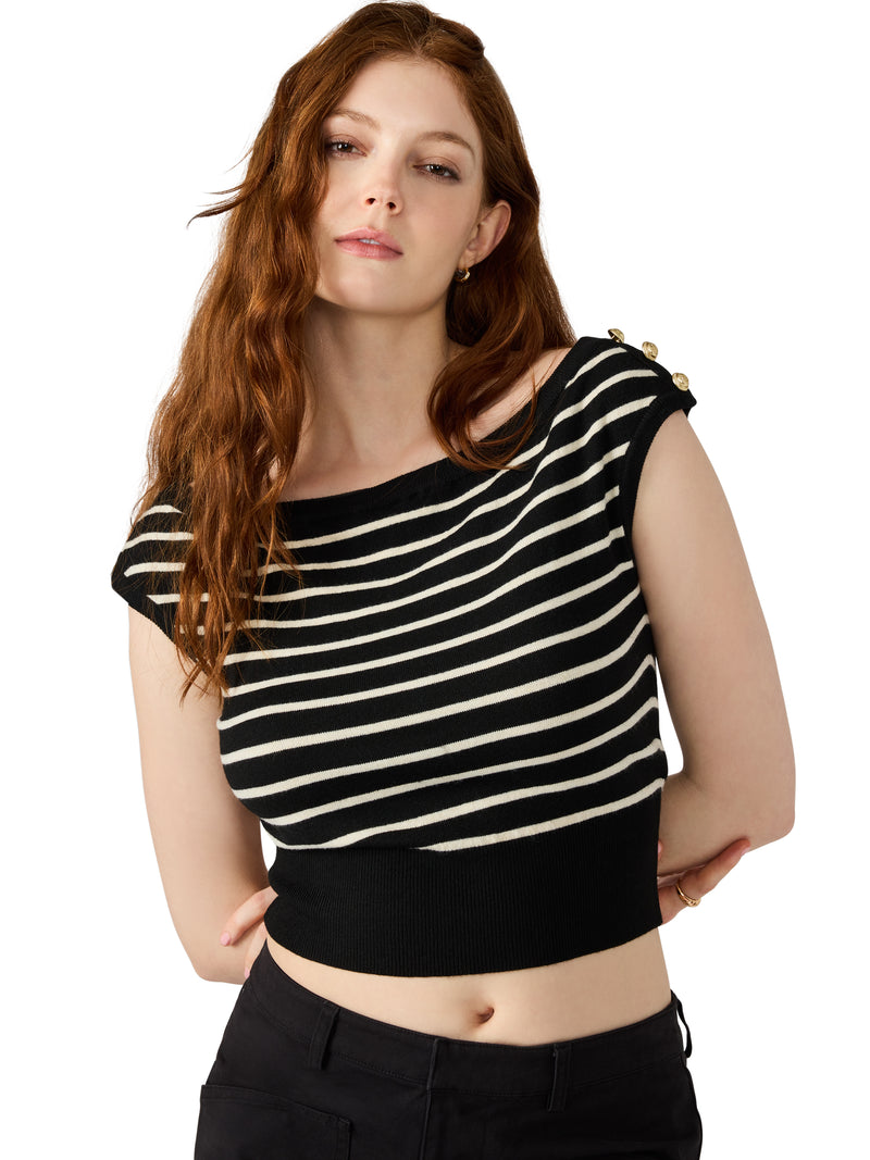 Sarita Striped Boat Neck Sweater, Black Multi | Steve Madden