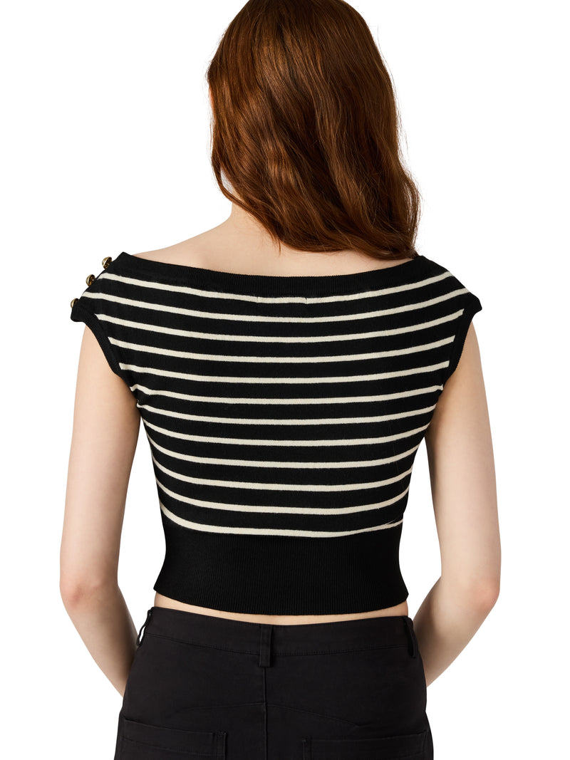 Sarita Striped Boat Neck Sweater, Black Multi | Steve Madden