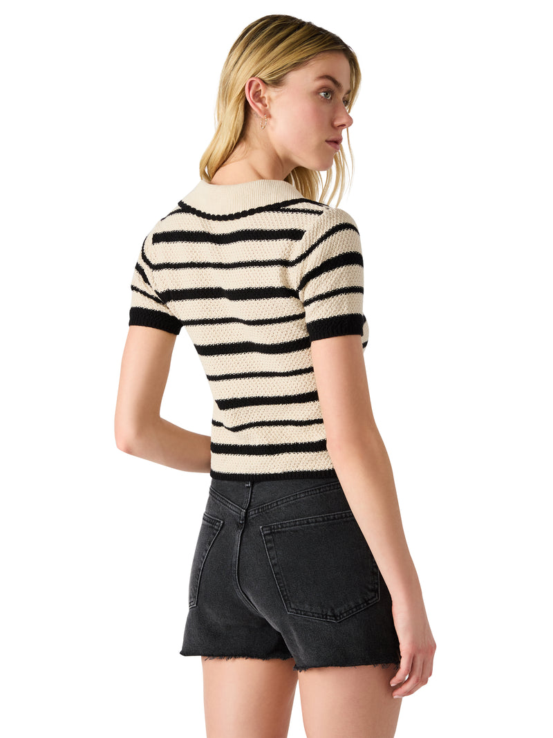 Brayden Collared Striped Sweater, Black Multi | Steve Madden