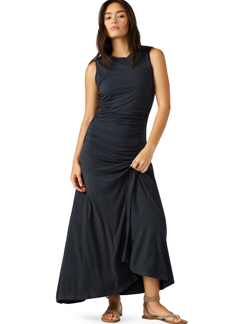 Jace Ruched Side Maxi Dress, Faded Black | Steve Madden