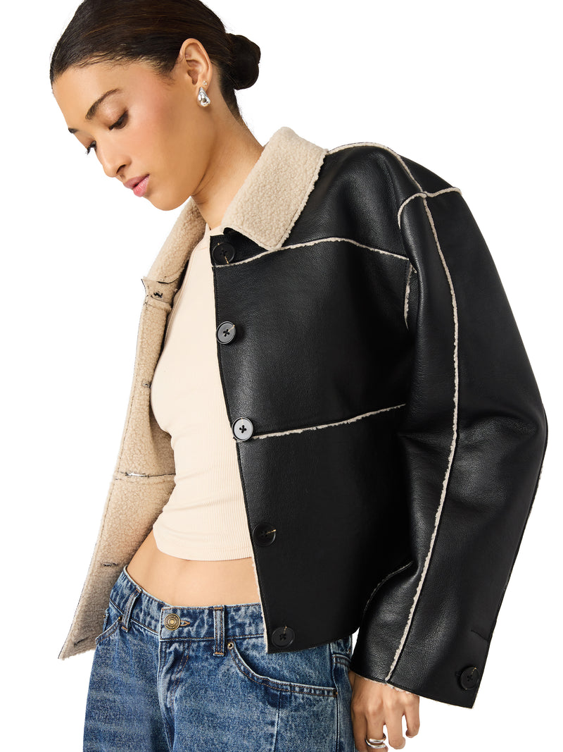Tilia Faux Leather Coat, Black | Steve Madden