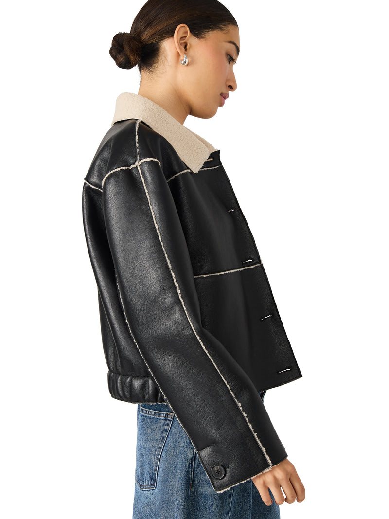Tilia Faux Leather Coat, Black | Steve Madden