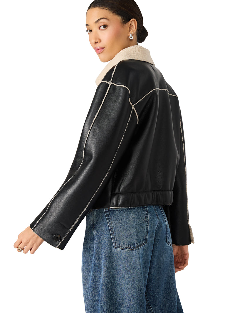 Tilia Faux Leather Coat, Black | Steve Madden