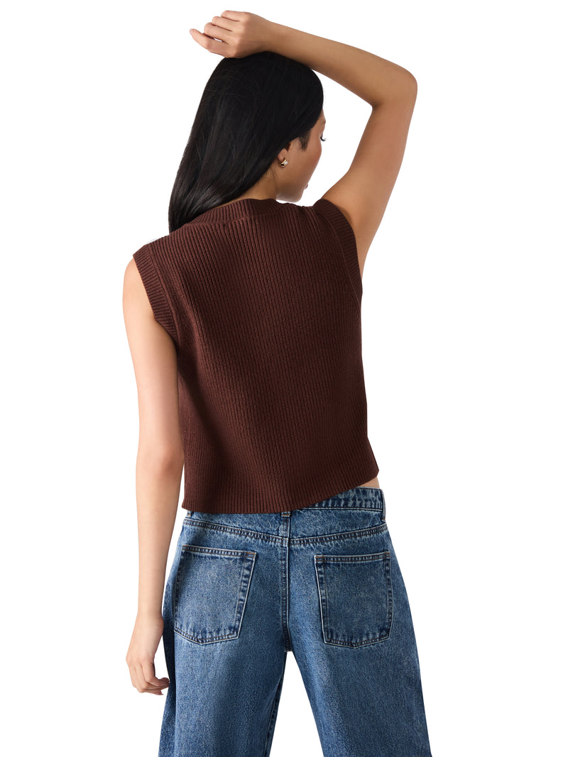 Aliya Gold Button Sweater Vest, Chocolate | Steve Madden