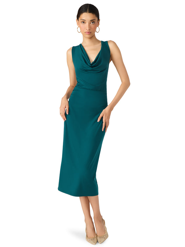 Kalina Cowl Neck Midi Dress, Midnight Teal | Steve Madden