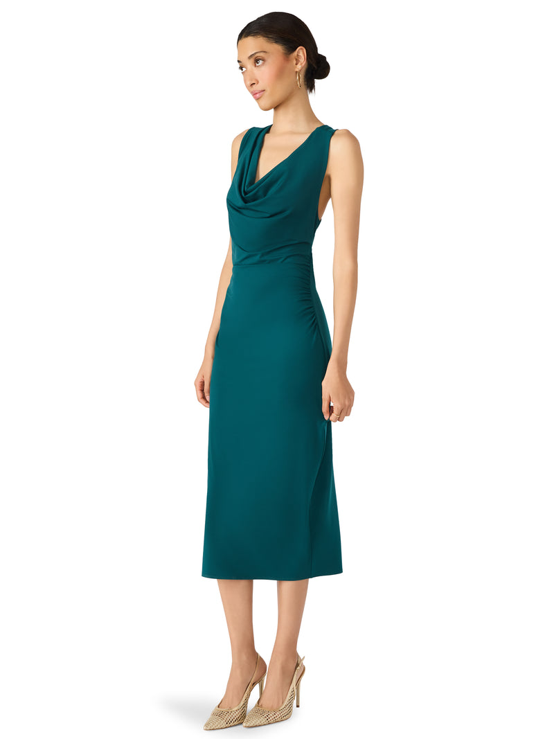 Kalina Cowl Neck Midi Dress, Midnight Teal | Steve Madden