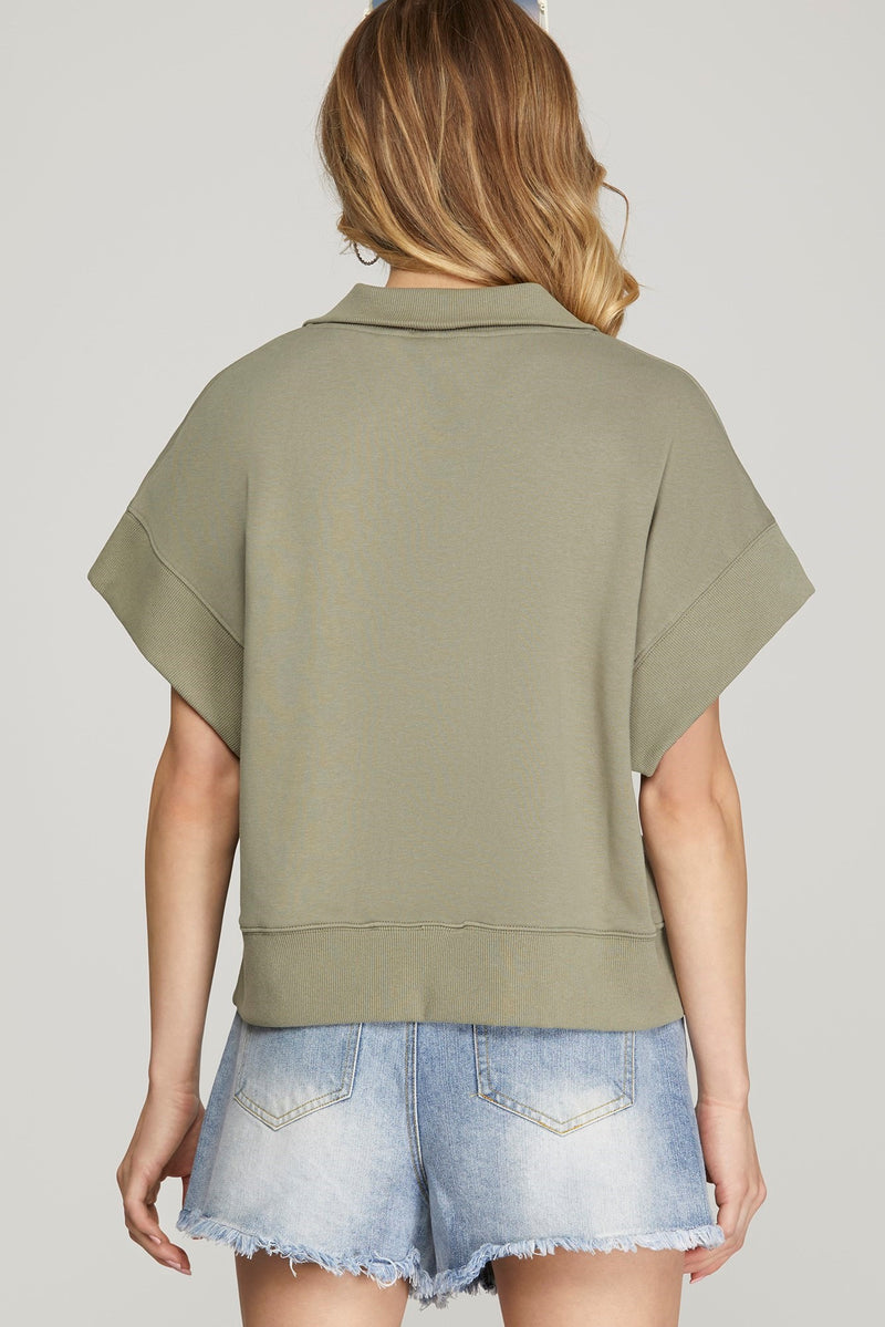 Journee Half Zip Mock Neck Sweatshirt, Light Olive