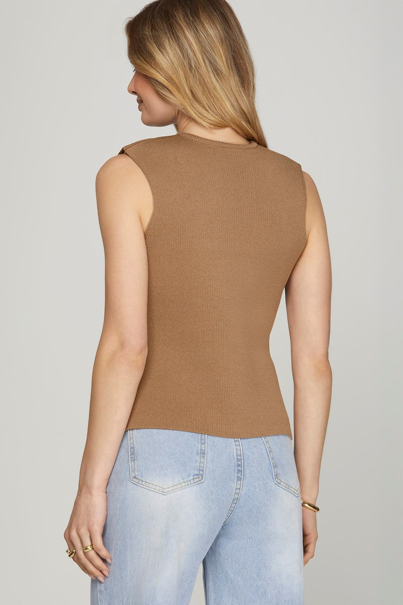 Elena Gold Button Sweater Vest, Mocha