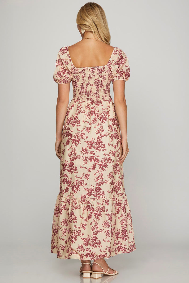 Haven Floral Smoked Maxi Dress, Berry