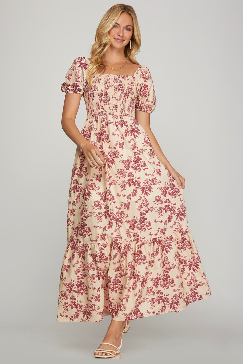 Haven Floral Smoked Maxi Dress, Berry