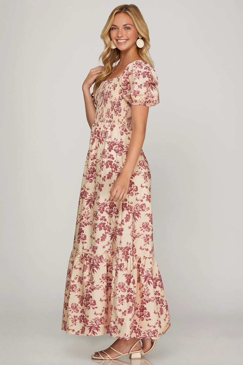 Haven Floral Smoked Maxi Dress, Berry