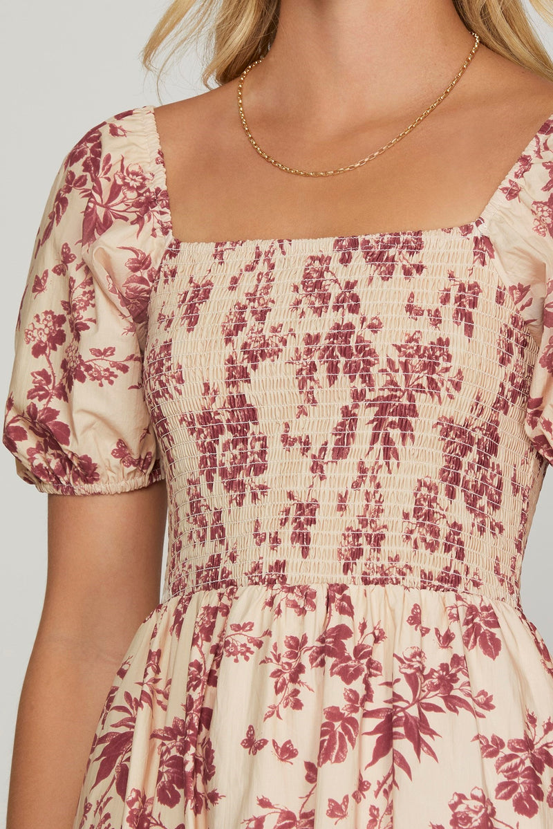 Haven Floral Smoked Maxi Dress, Berry