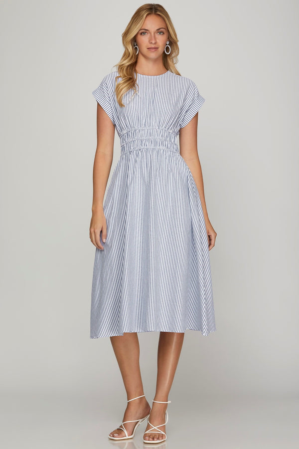 Kenzie Drop Shoulder Striped Midi Dress, Blue