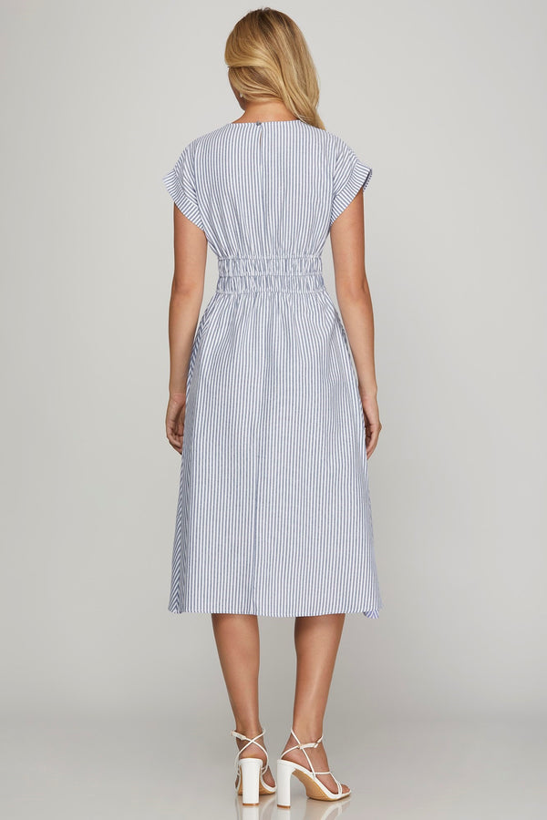 Kenzie Drop Shoulder Striped Midi Dress, Blue