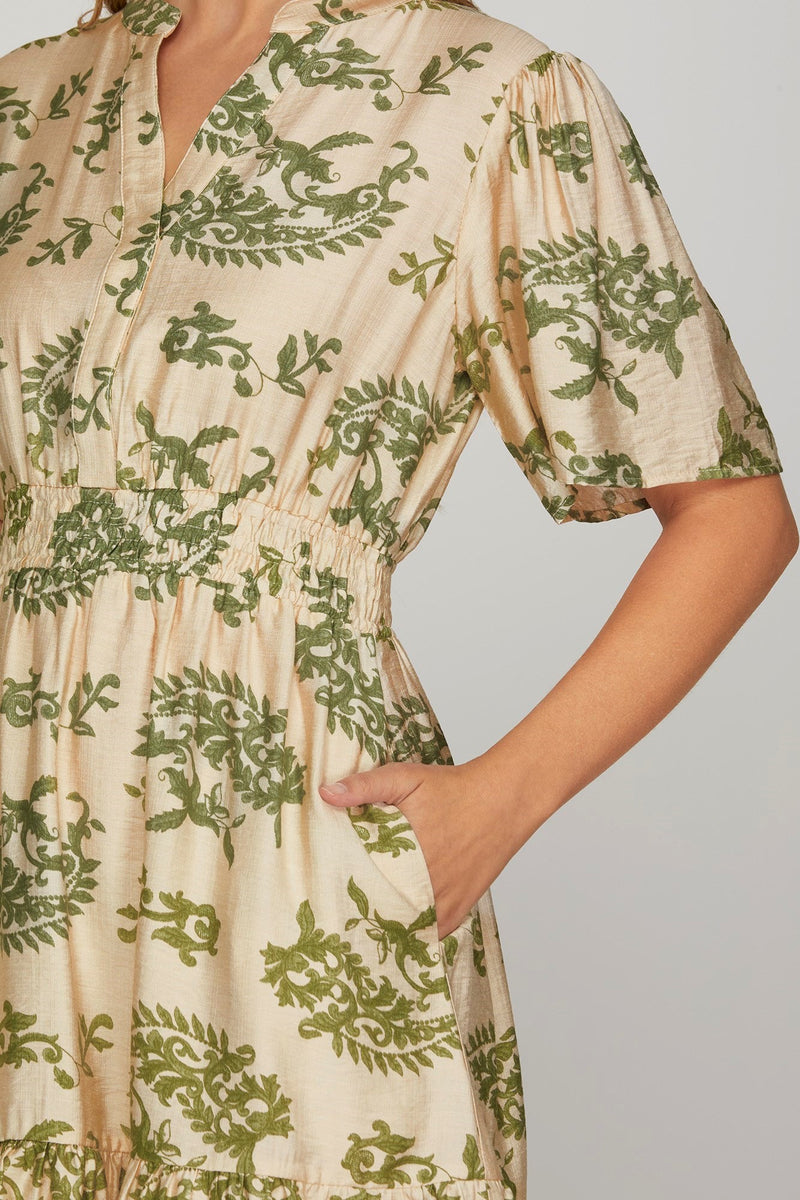 Kara Printed Bell Sleeve Mini Dress, Sage