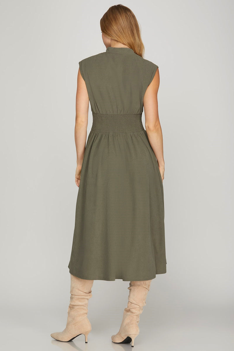 Audrey Drop Shoulder Corduroy Dress, Olive