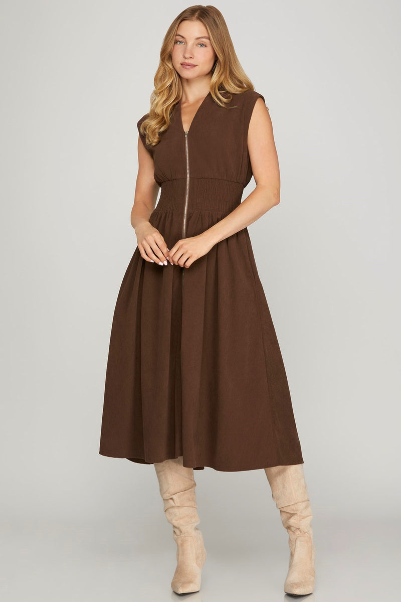 Audrey Drop Shoulder Corduroy Dress, Brown