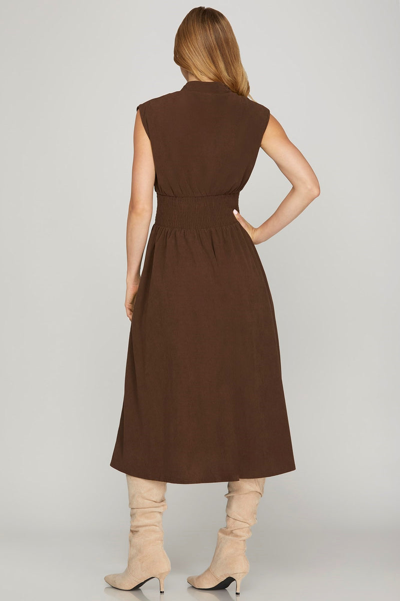 Audrey Drop Shoulder Corduroy Dress, Brown
