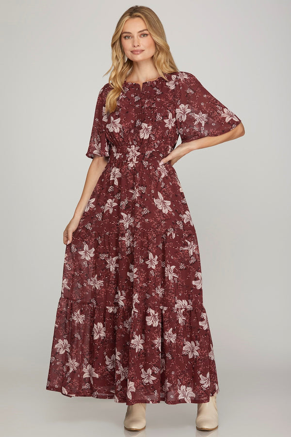 Judith Floral Maxi Dress, Wine