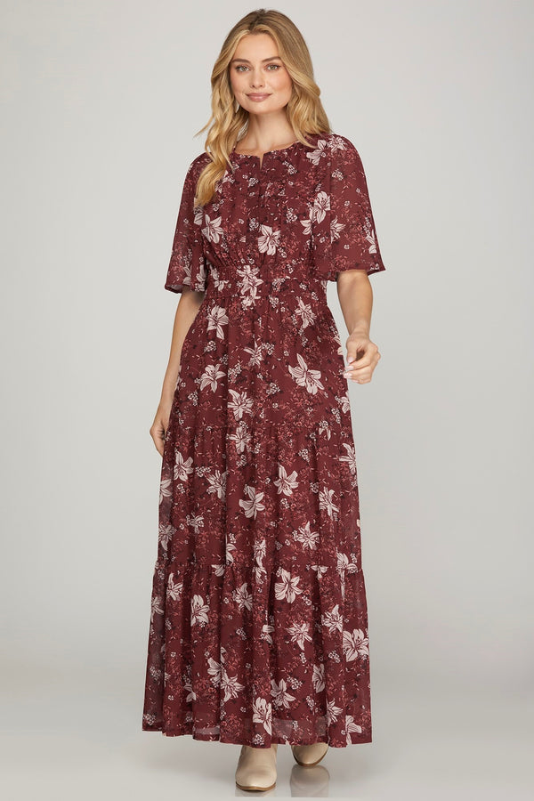 Judith Floral Maxi Dress, Wine